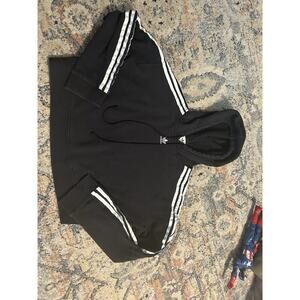 Adidas Originals Women’s Hoodie Black Small Trefoil 3-Stripes Cropped Pullover